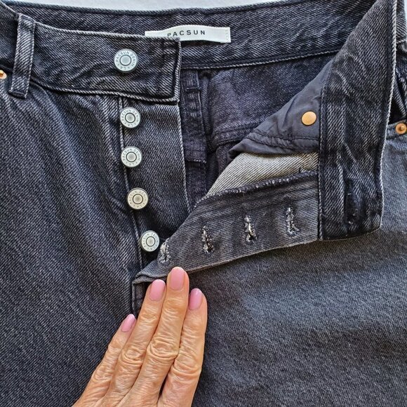 PacSun Y2K Eco Two-Tone Black High Rise Straight Leg Jeans 25 - Picture 8 of 16